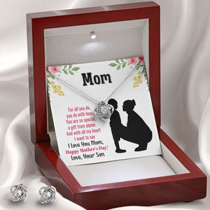Mom Love Son Love Knot Necklace and Earring Set